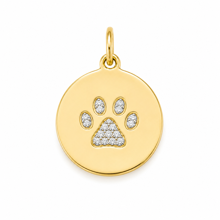 14k Yellow Paw Print Diamond Pendant