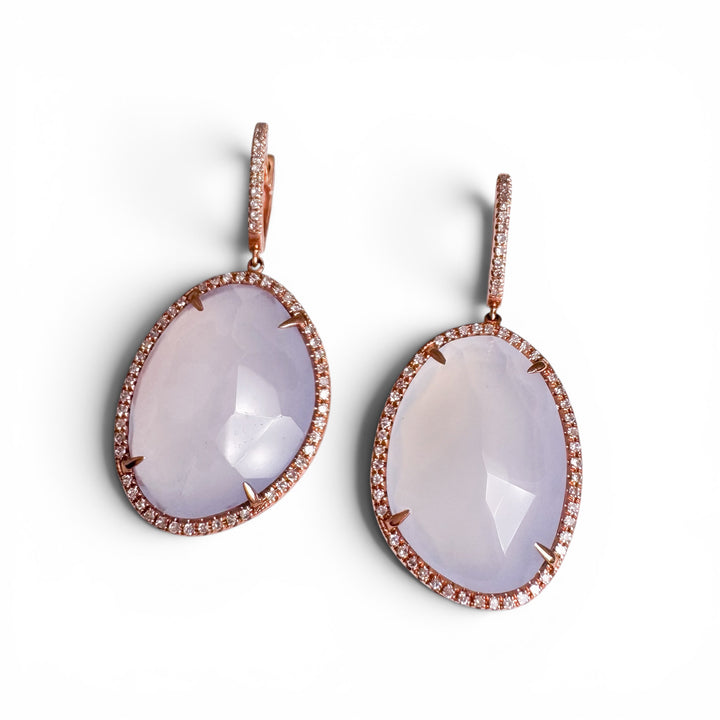 14k Rose Gold Chalcedony Diamond Earrings
