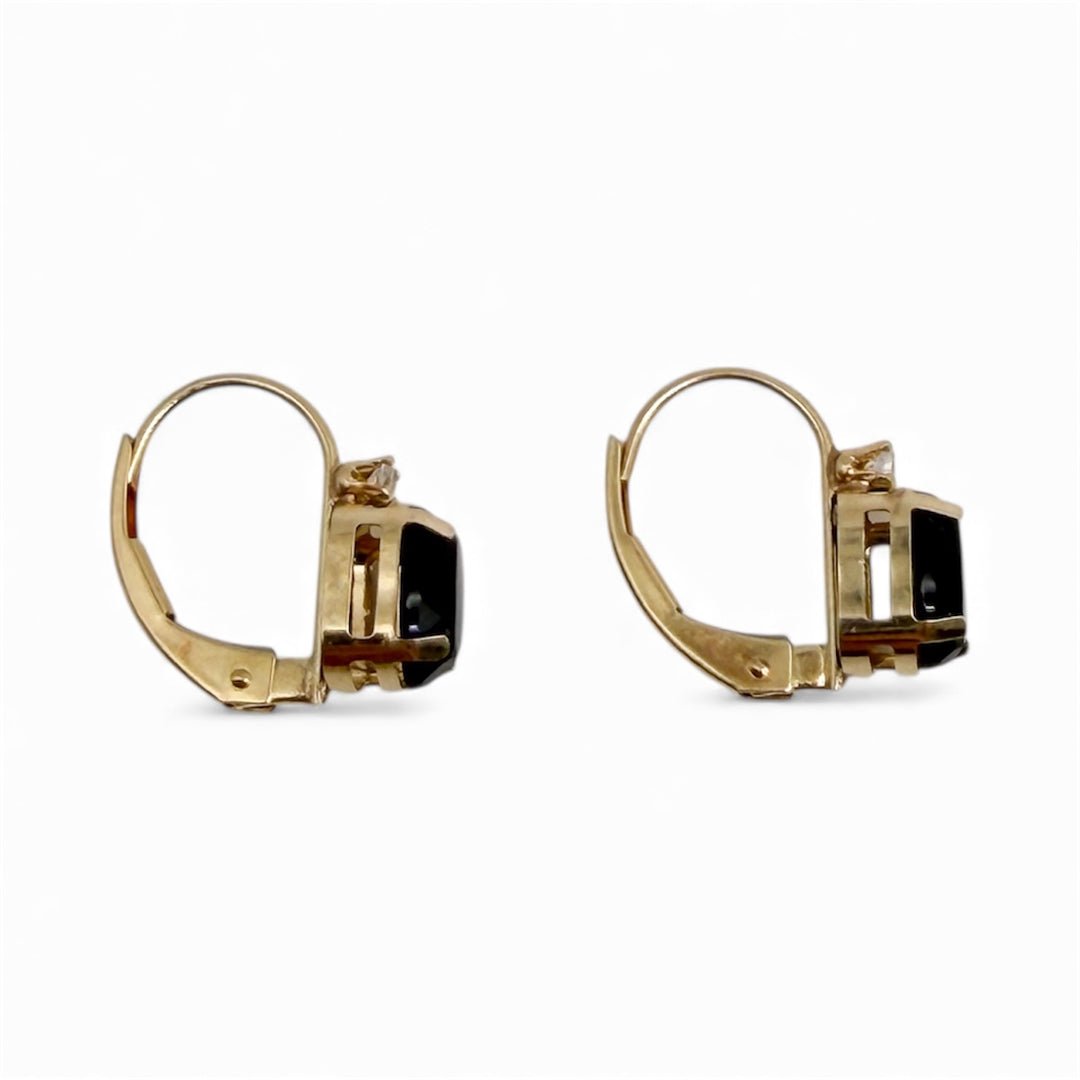 14k Yellow Gold Lever Back Onyx Estate Earrings
