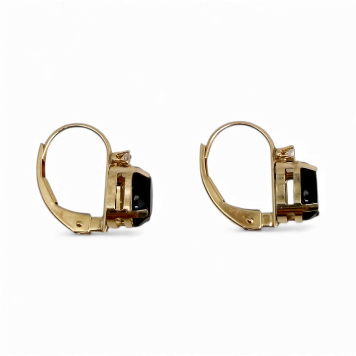 14k Yellow Gold Lever Back Onyx Estate Earrings