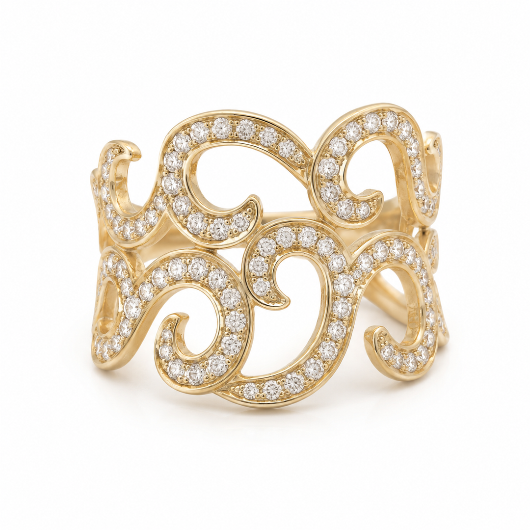 14k Yellow Swirl Diamond Estate Ring