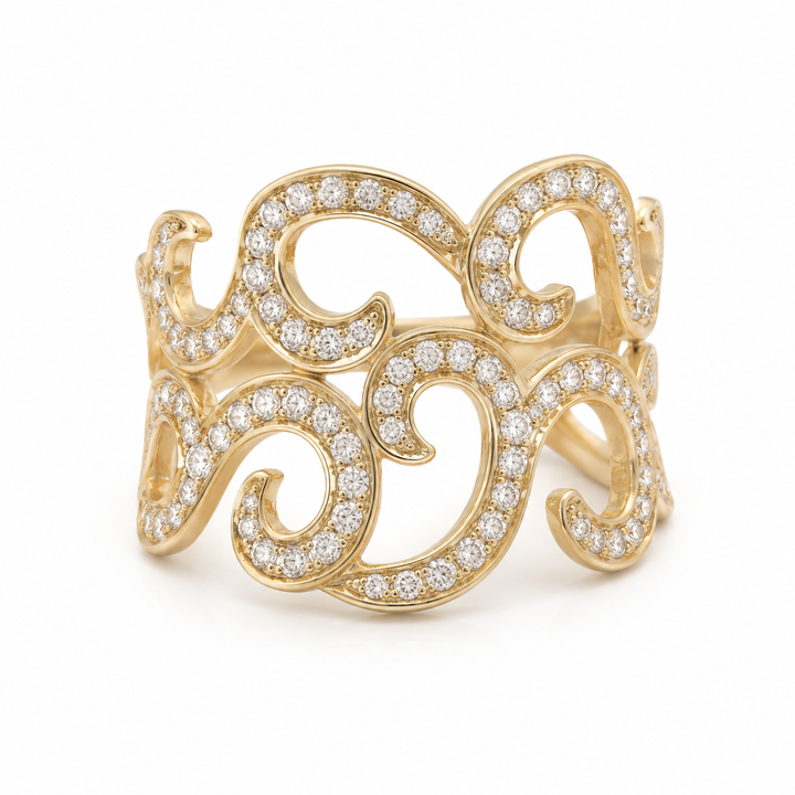 14k Yellow Swirl Diamond Estate Ring