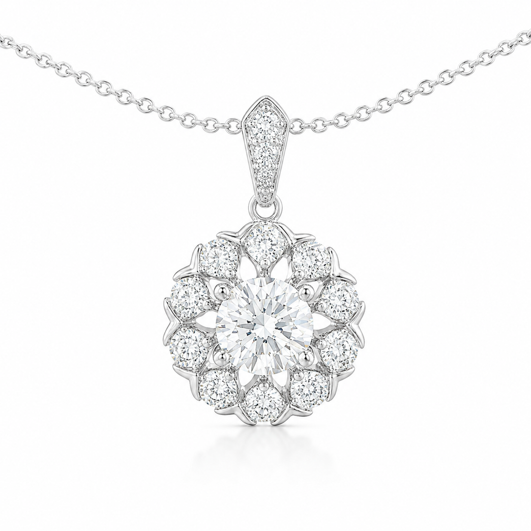 14k White Flower Diamond Pendant