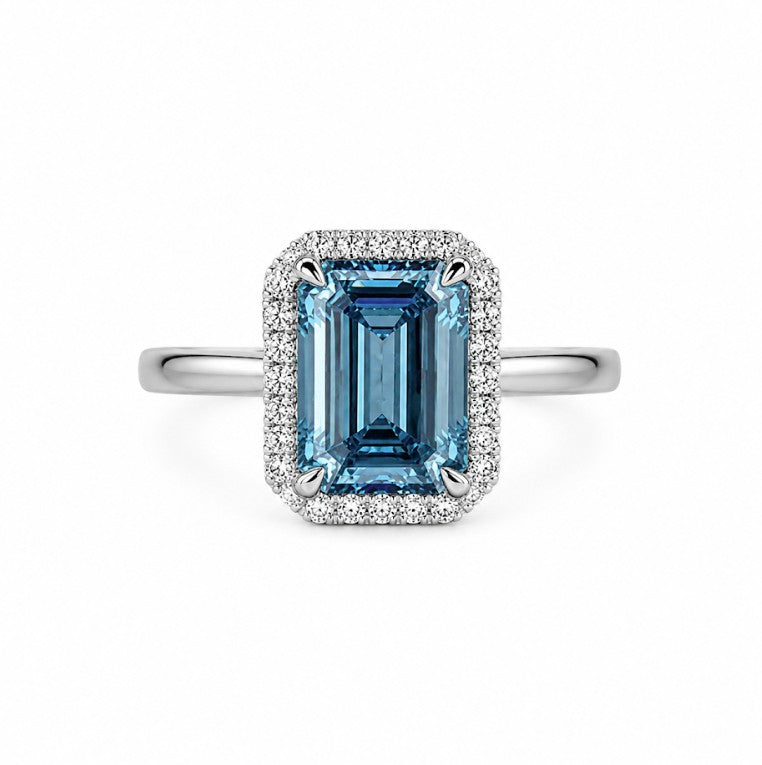 Lab Grown Blue Diamond Halo Engagement Ring