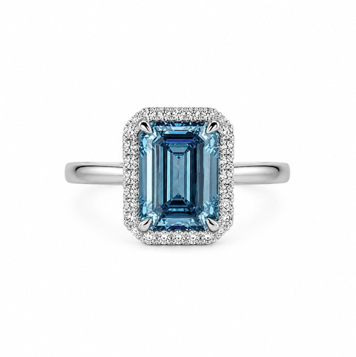 Lab Grown Blue Diamond Halo Engagement Ring