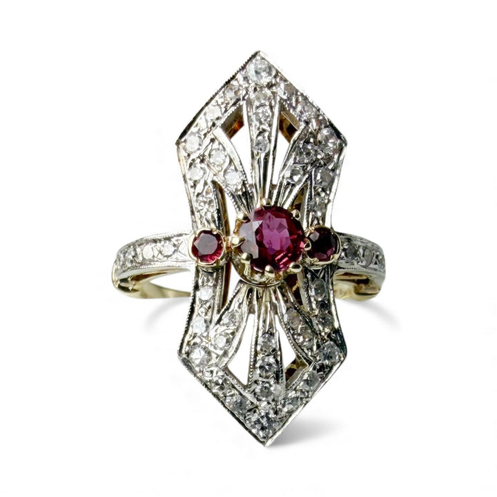 14k Two Tone Antique Diamond Estate Ring