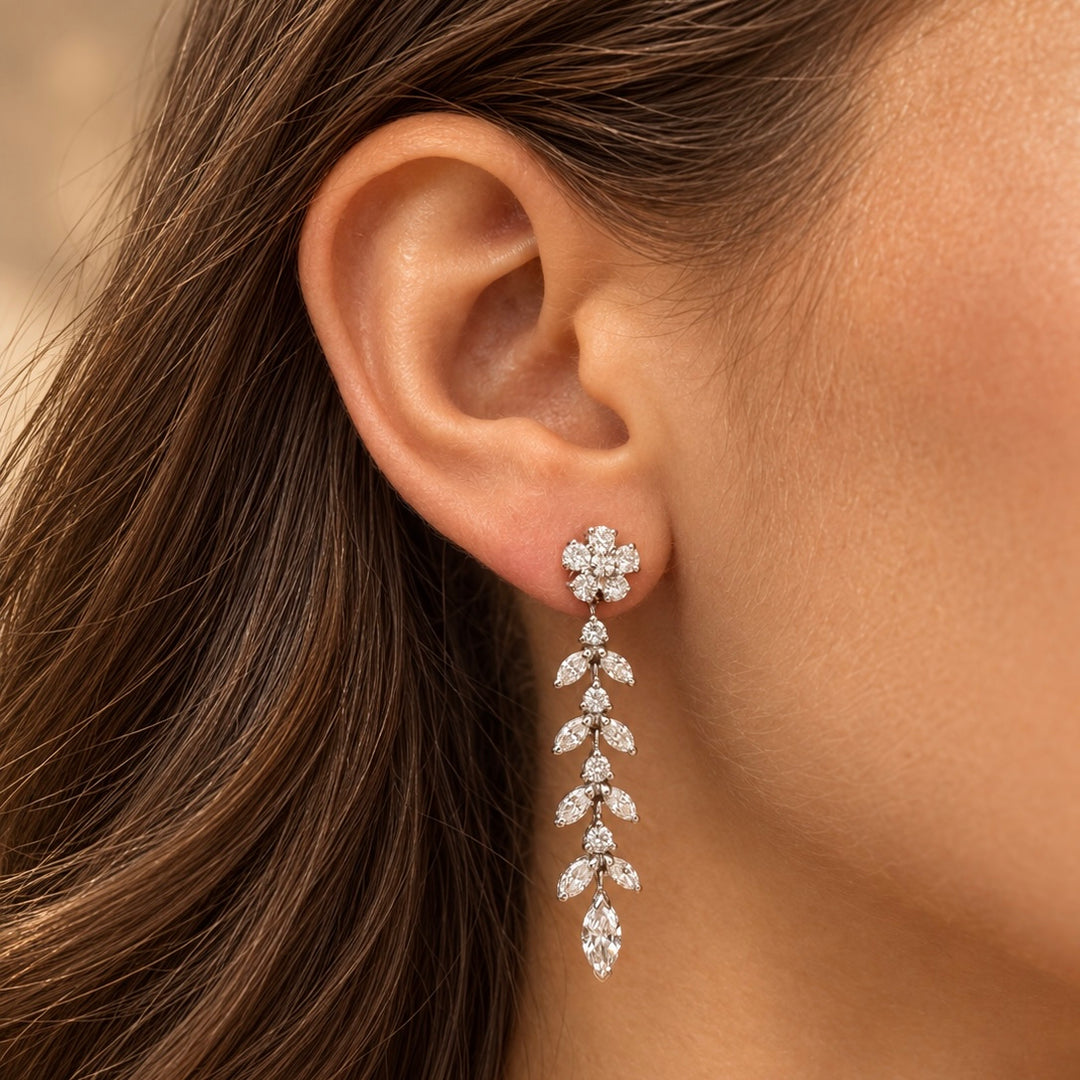 14k White Flower Estate Earrings