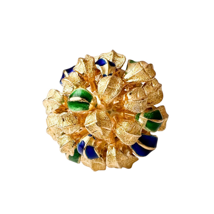18k Yellow Gold Enamel Flower Estate Ring