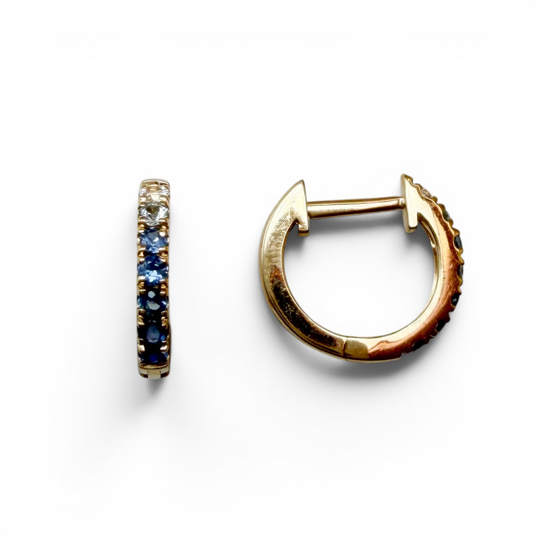 14k Small Huggie Hoop Sapphire Earrings