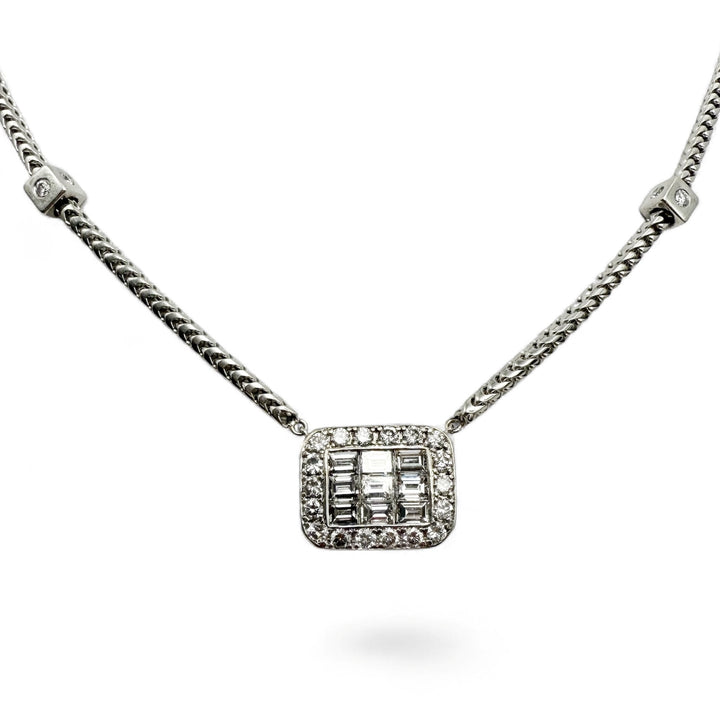 18k White Gold Collar Diamond Estate Necklace