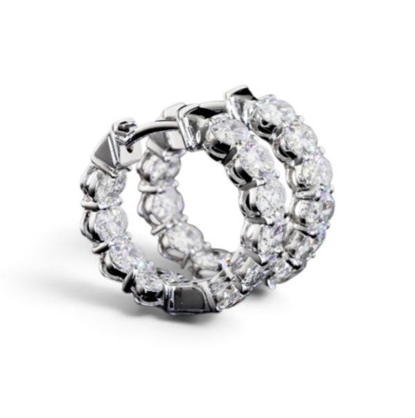 14k White Oval Lab Grown Diamond Huggie Earrings 2.04 cttw