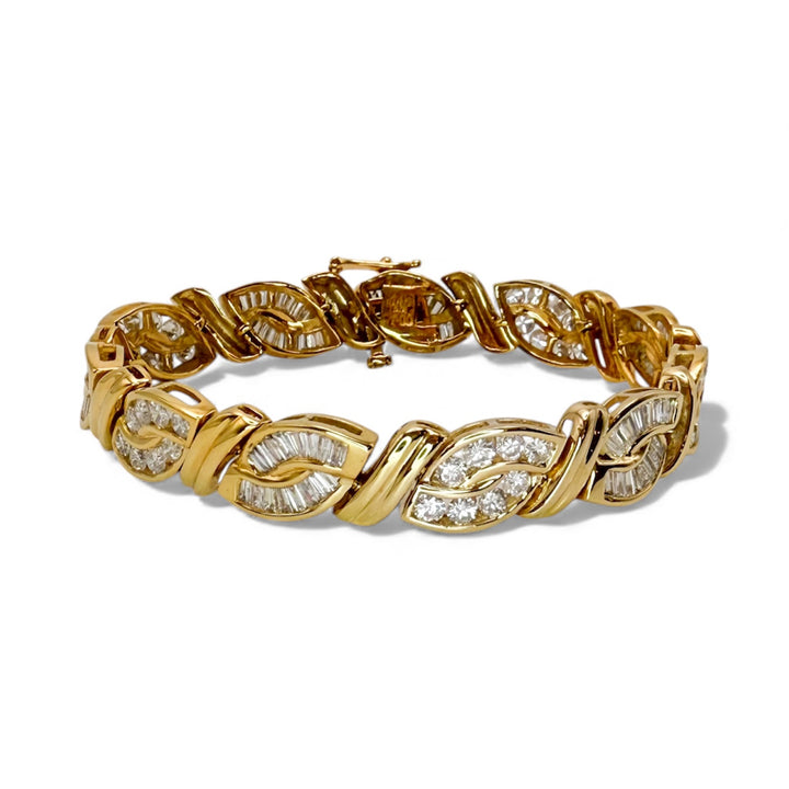 18k Yellow Gold Fancy Link Estate Diamond Bracelet