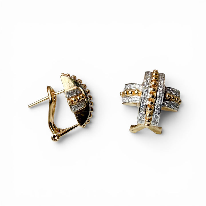 14k Yellow Gold X Diamond Estate Earrings