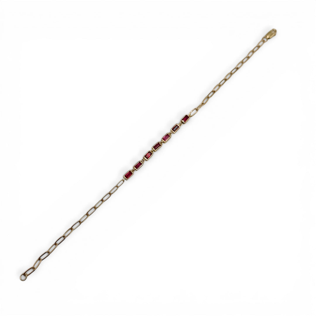 14k Yellow Gold Bezel Set Baguette Ruby Bracelet