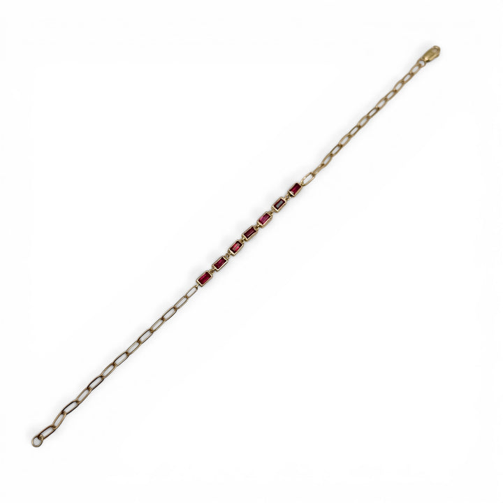 14k Yellow Gold Bezel Set Baguette Ruby Bracelet