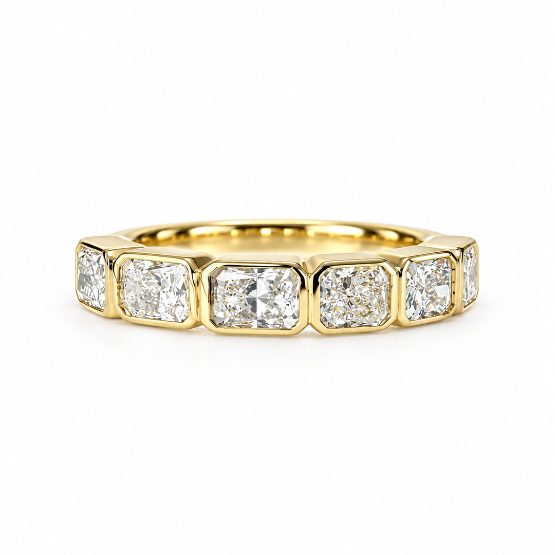 14k Yellow Gold Bezel Set 1.18ctw Radiant Lab Grown Diamond Wedding Band