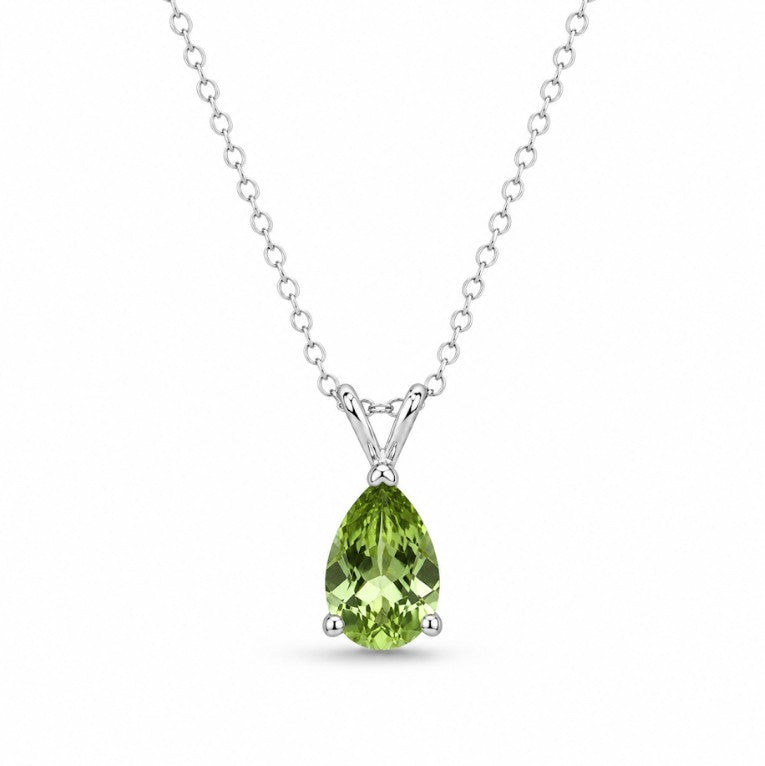 14k White Drop Peridot Pendant