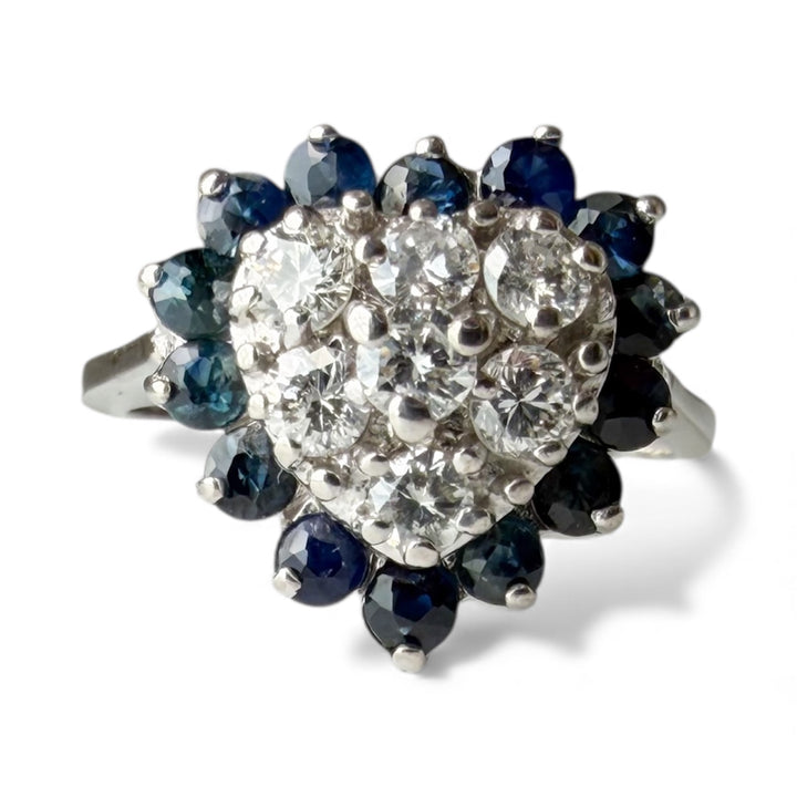 14k White Gold Cluster Diamond Estate Ring