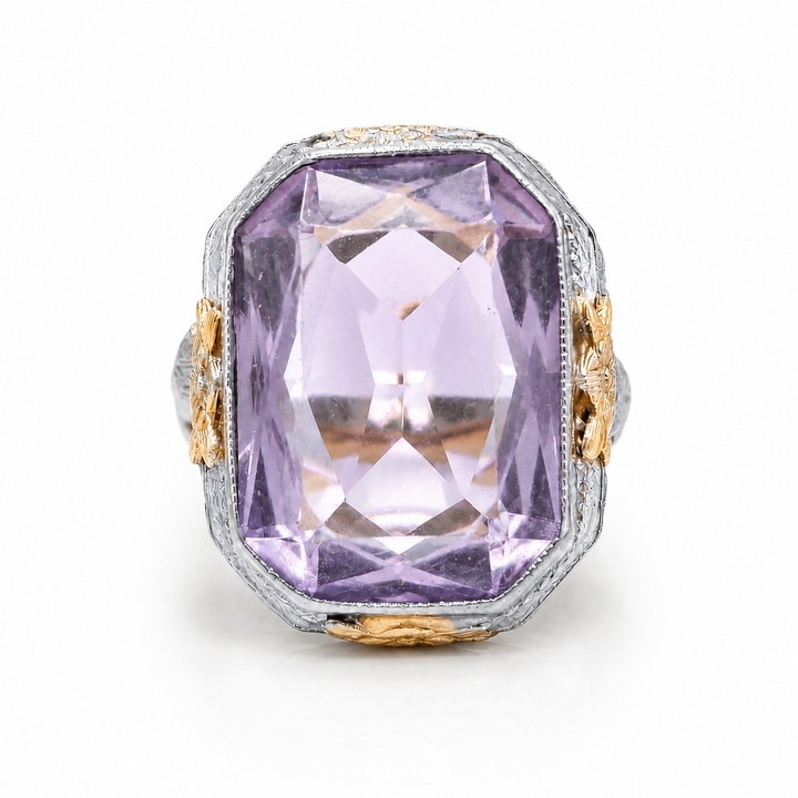 14k White Antique Amethyst Estate Ring