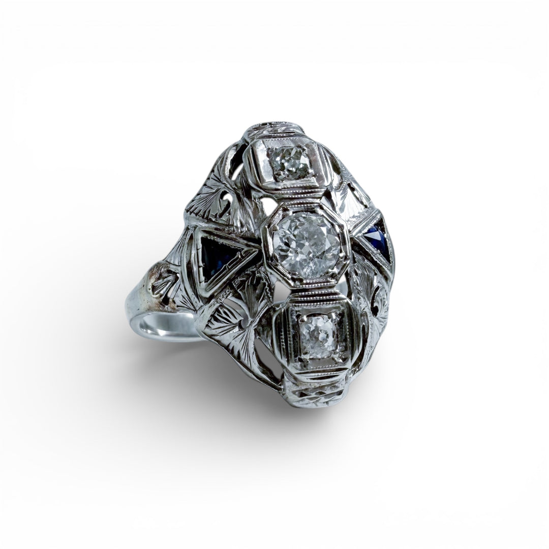 14k White Gold Antique Diamond Estate Ring