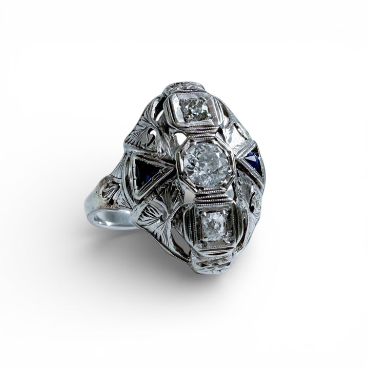 14k White Gold Antique Diamond Estate Ring