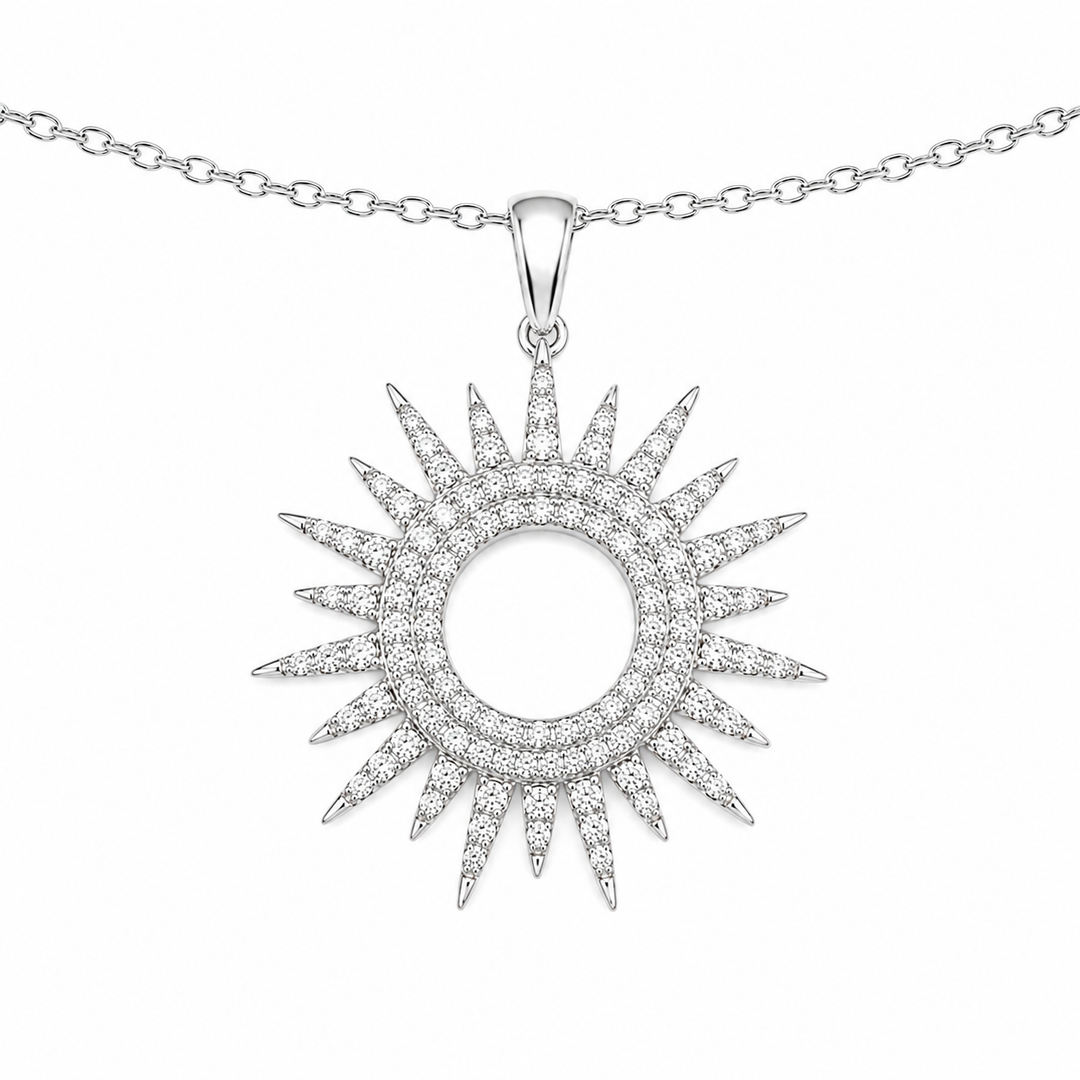 18k White Gold Sunburst Diamond Pendant
