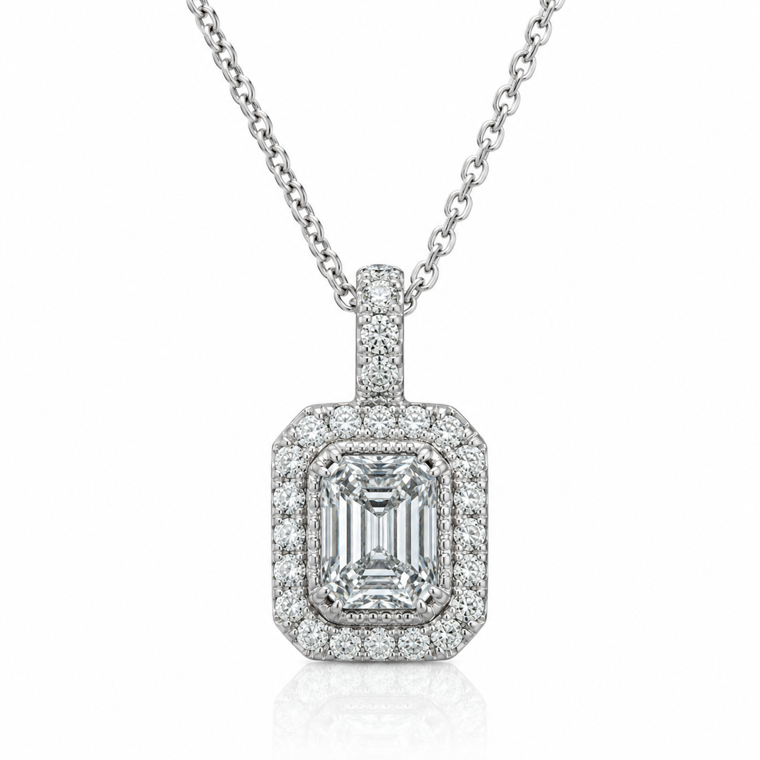 14k White Gold Halo Diamond Pendant