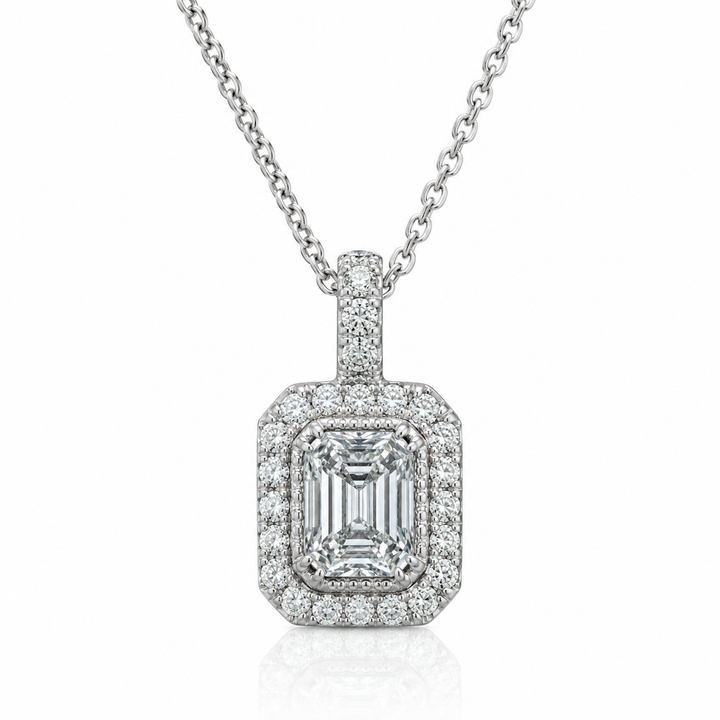 14k White Gold Halo Diamond Pendant
