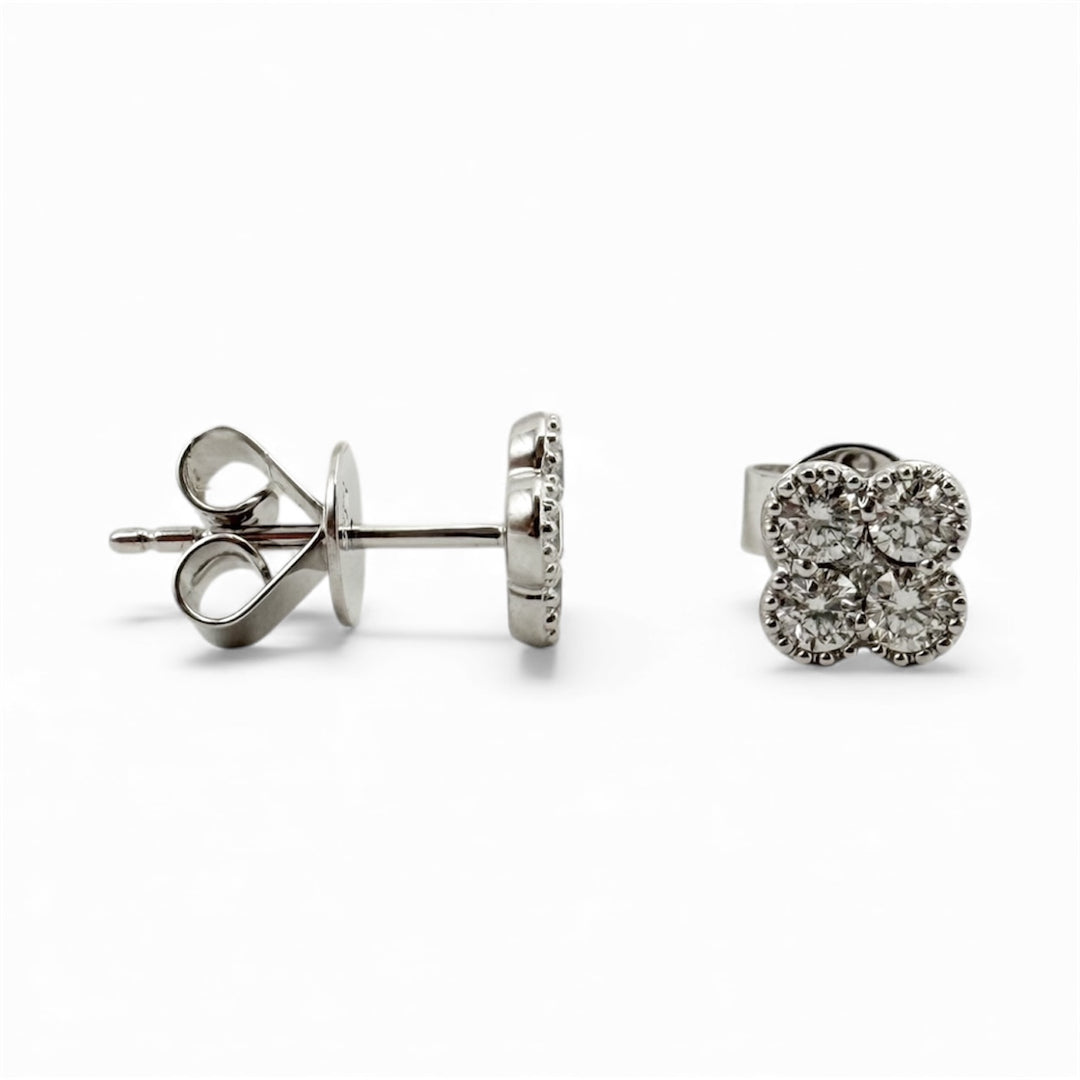14k White Gold Stud cluster Diamond Earrings