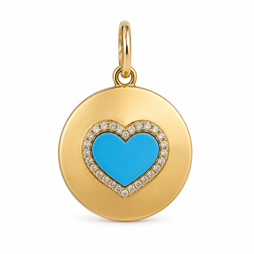 14k Yellow Heart Turquoise Diamond Charm