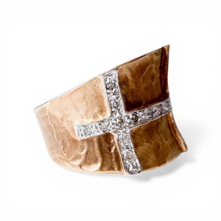 14k Yellow Gold Geometric Diamond Estate Ring