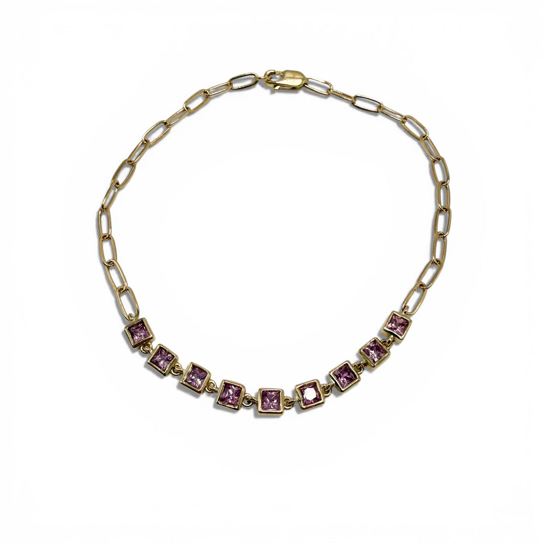 14k Yellow Gold Bezel Set Pink Sapphire Bracelet