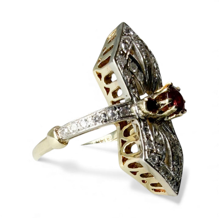 14k Two Tone Antique Diamond Estate Ring