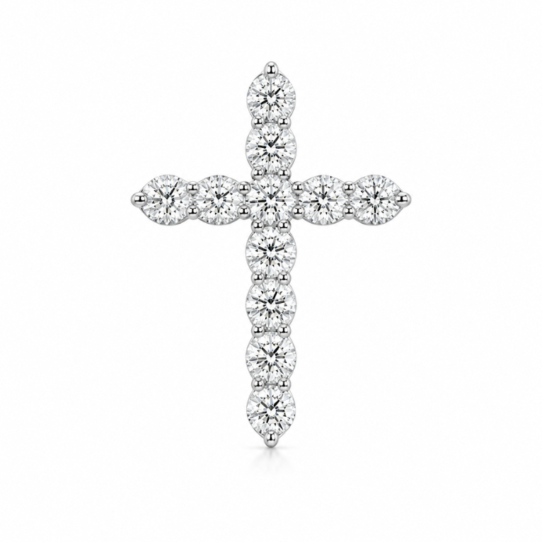 14k White Cross Lab Grown Diamond Pendant 1ctw