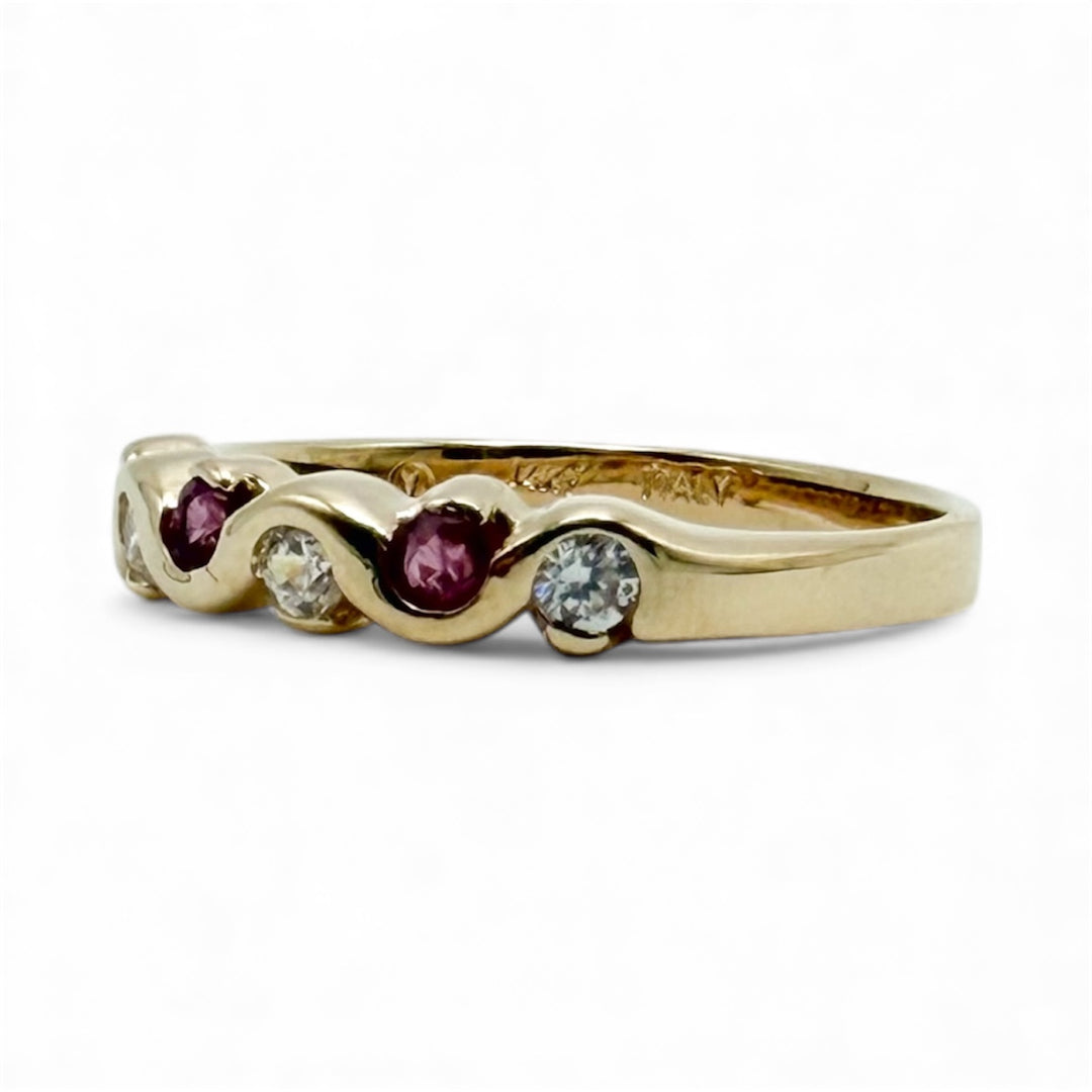 14k Yellow Gold Ruby and CZ Estate Ring