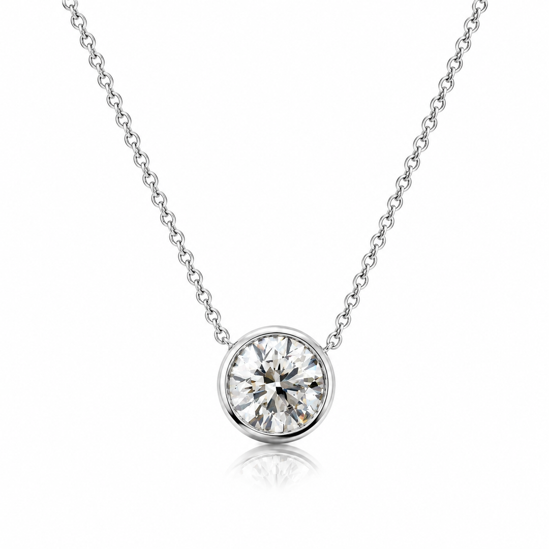 14k White Gold Bezel 1.08ct Lab Grown Diamond Pendant
