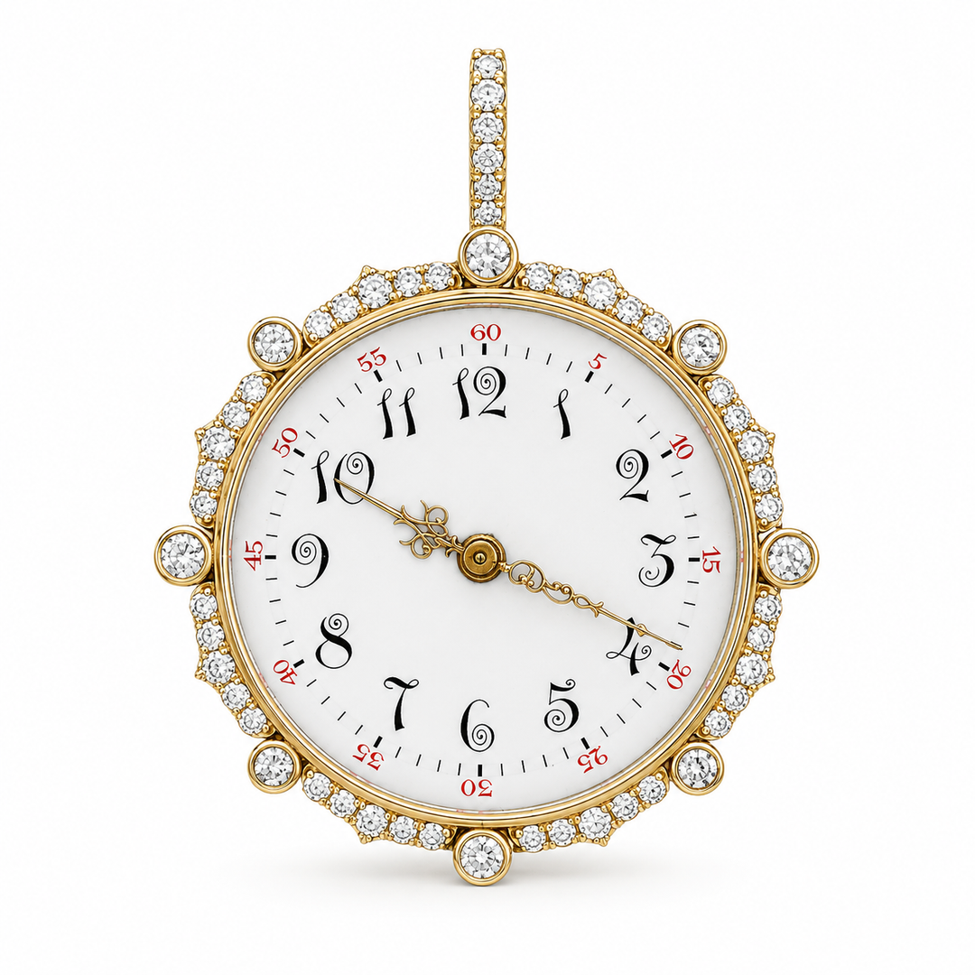14k Yellow Gold Diamond Clock Pendant