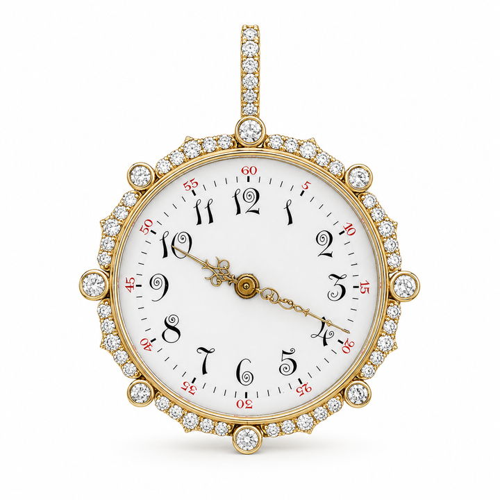 14k Yellow Gold Diamond Clock Pendant