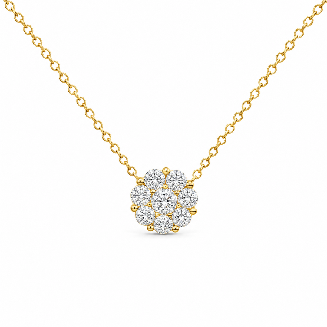 14k Yellow Diamond Cluster Diamond Necklace