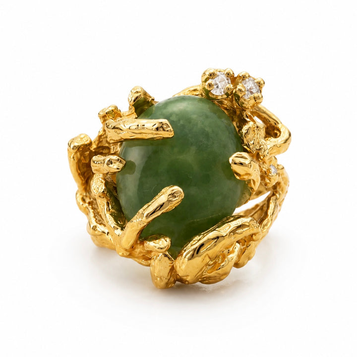 14k Yellow Organic Jade Estate Ring