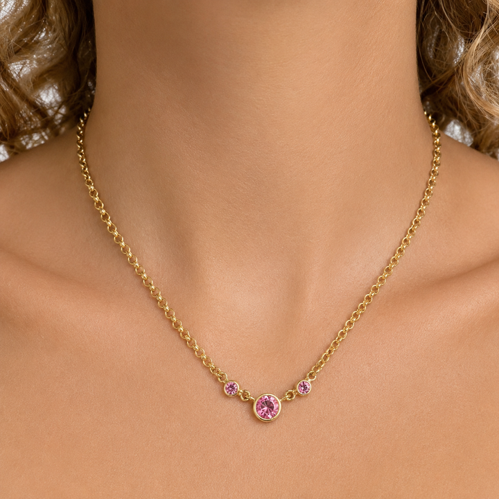 14k Yellow Bezel Tourmaline Estate Necklace