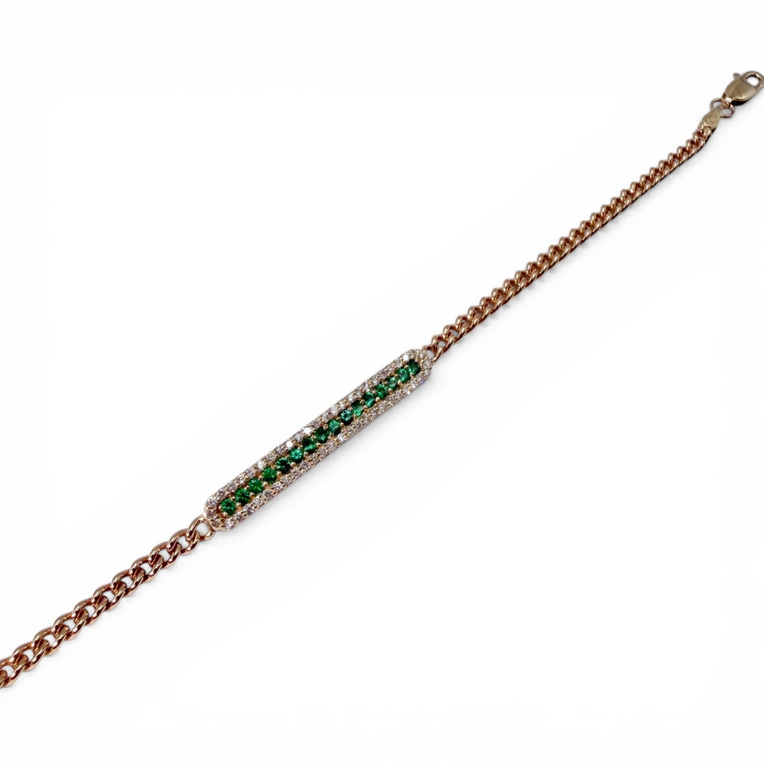 14k Yellow Gold Cuban Emerald Diamond Bracelet