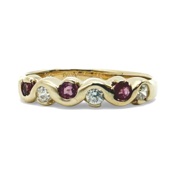 14k Yellow Gold Ruby and CZ Estate Ring