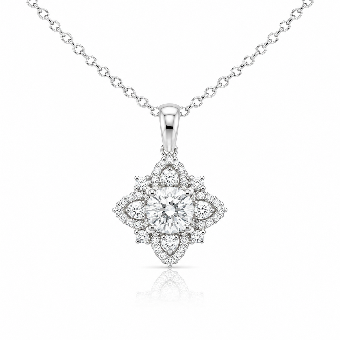 14k White Flower Diamond Pendant
