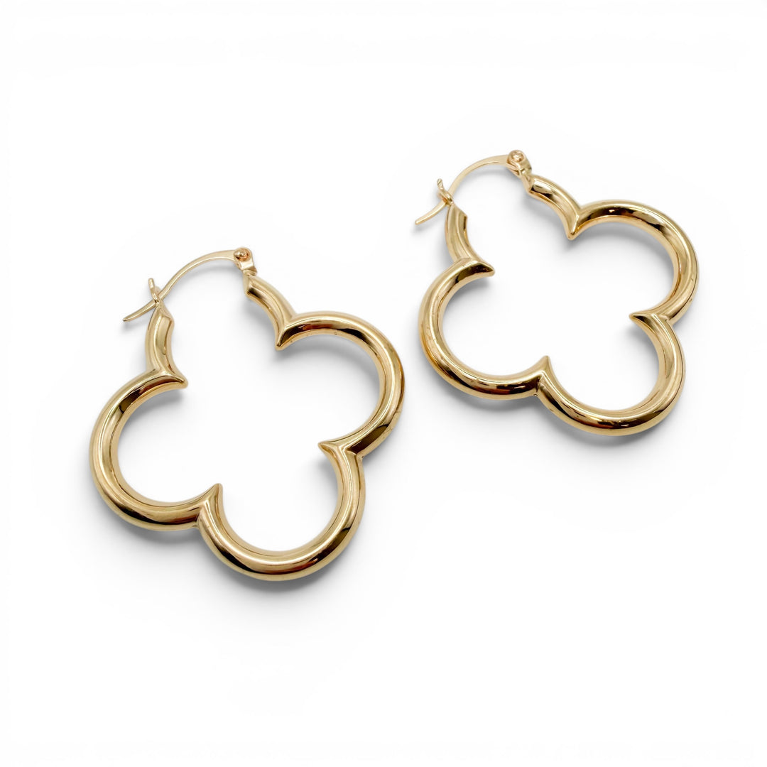 14k Yellow Gold Clover Estate Hoops