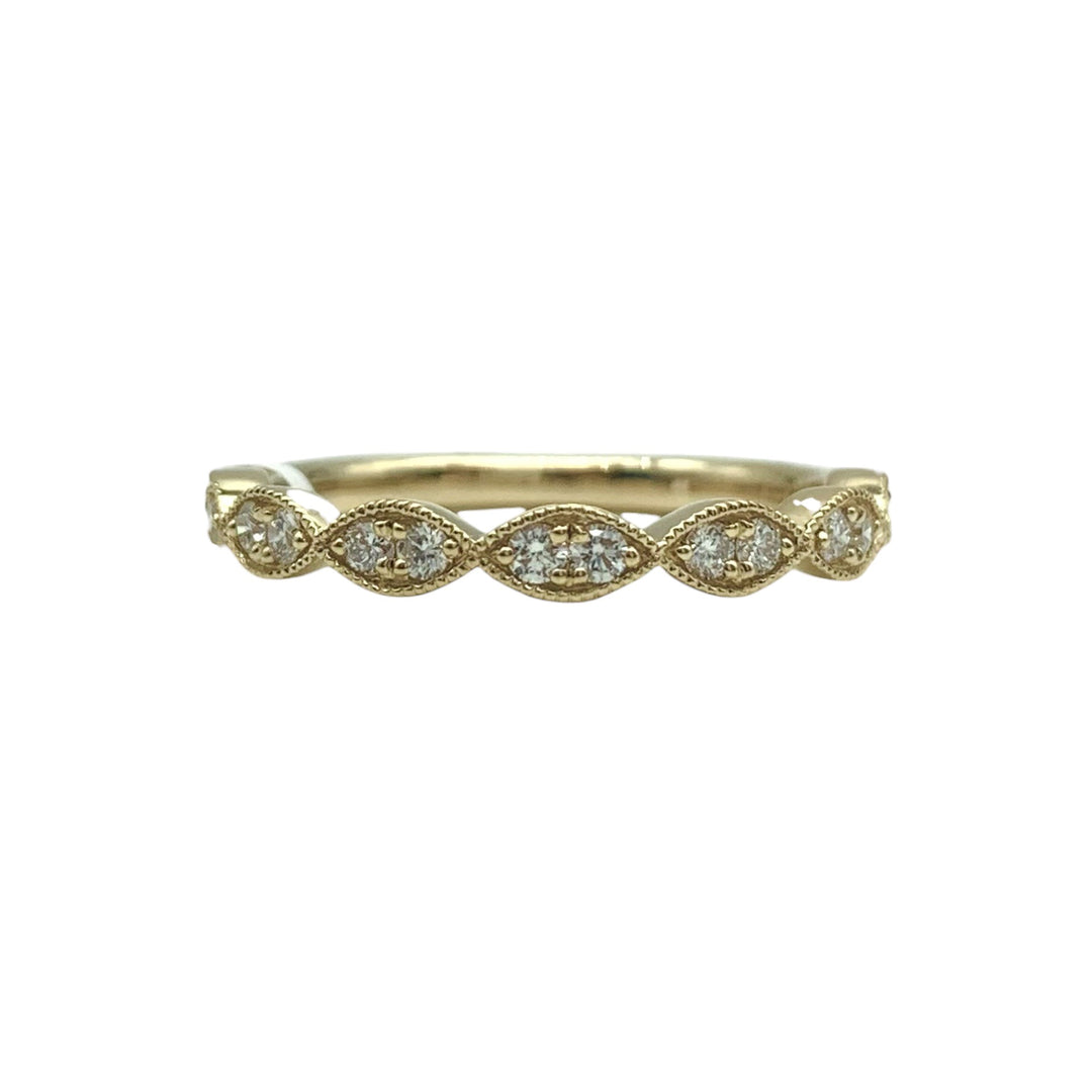14k Yellow Gold Curved Prong Set 0.25ctw Round Diamond Wedding Band