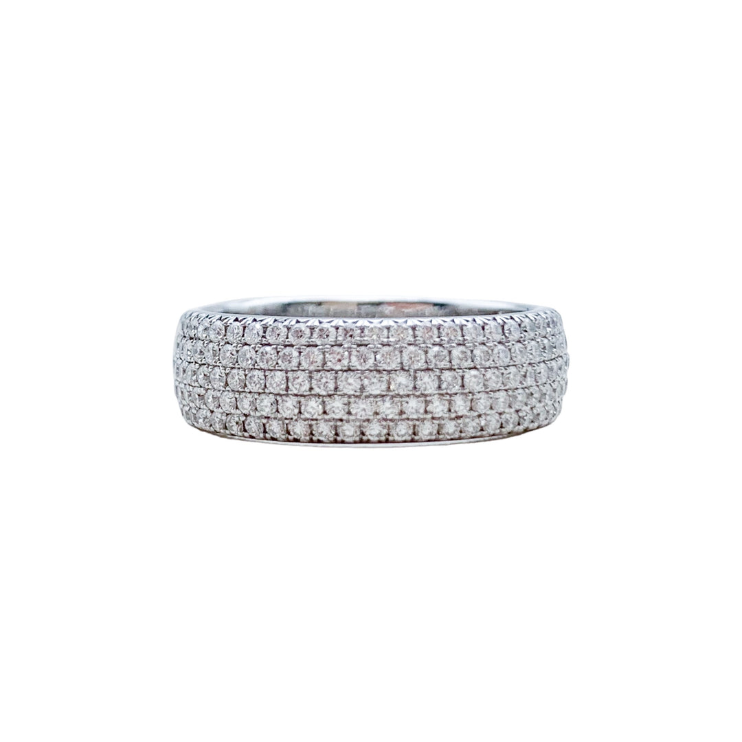 14k White Gold Cluster 0.78ctw Round Diamond Wedding Band