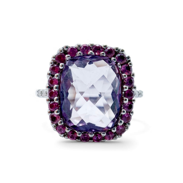 14k White Gold Halo Amethyst Estate Ring