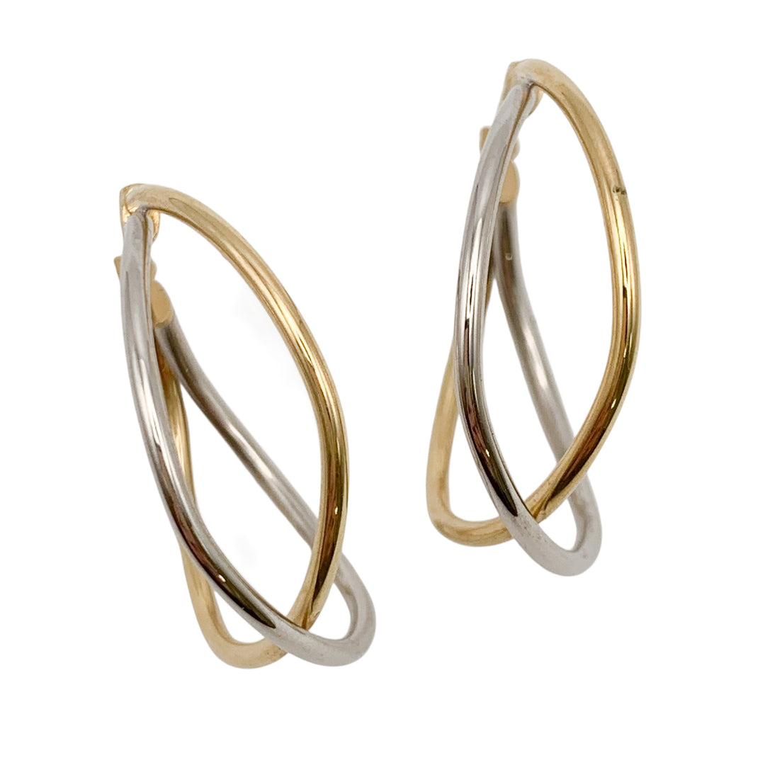 14k Two Tone Medium Hoop Earrings