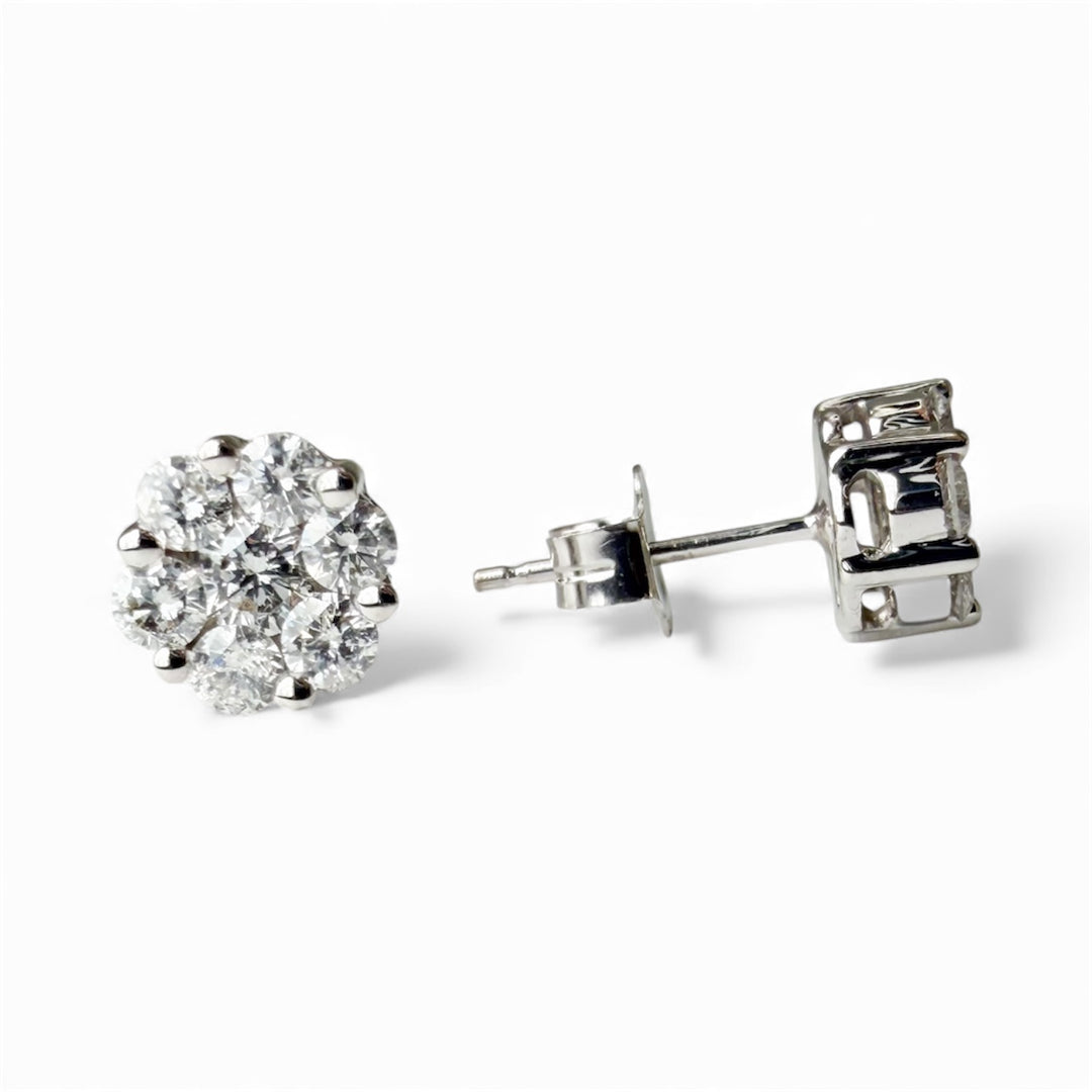 14k White Gold Cluster Estate Earrings